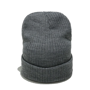 Classic dark grey ribbed knit beanie with cuff, warm winter skull cap for men and women