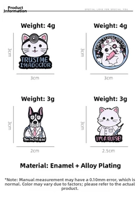 Detailed view of cartoon medical enamel pins made of zinc alloy with glossy finish