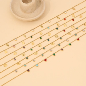 Stainless Steel Necklace With Colorful Gemstones Heart Flower Butterfly Charms Fashion Jewelry For Women