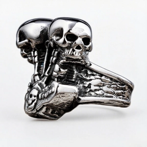 Vintage Skull Heads Mechanical Engine Ring Stainless Steel Gothic Punk Rock Biker Jewelry For Men