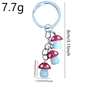 Resin colorful spotted mushroom keychain with dimensions 8cm long and 7.7g weight