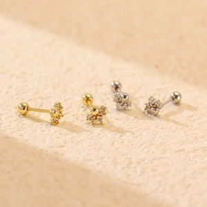 S925 sterling silver screw back stud earrings with cluster cubic zirconia stones