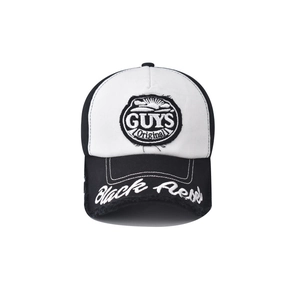 Detail of GUYS Original cotton baseball cap with Black Rebel embroidery and distressed brim