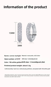 Detailed dimensions of S925 silver moissanite hoop earrings with 18K white gold plating