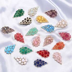 Grape Leaf Pendant Copper Inlaid Colorful Glass Synthetic Gemstone Charm Elegant Jewelry Making Connector Accessory