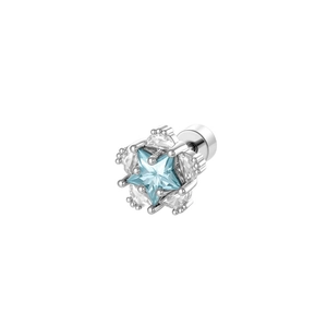 Double-layered star titanium steel earring with light blue star gem and marquise stones