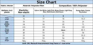 Detailed size chart for oversized tweed coat with pockets and polyester material specs