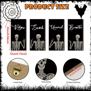 Halloween skull wooden wall decor set of 4 with Relax Soak Unwind Breathe motifs
