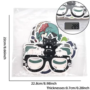 Detailed view of Halloween paper glasses set in packaging with weight measurement