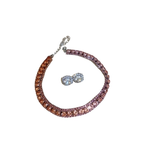 Sparkling set of square zircon stud earrings and a colorful gemstone pendant necklace