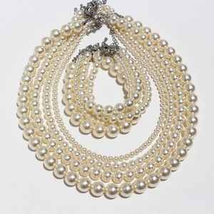 Vintage French Style Artificial Pearl Necklace Bracelet Jewelry Gold Plated Brass High Gloss Glass Artificial Pearls For Women Elegant Accessory