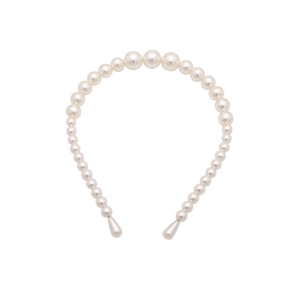 Three-piece set of handmade cream pearl headbands with gradient sizing and teardrop ends