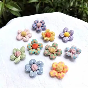 Handmade Fabric Flower DIY Accessories Polka Dot Gingham For Hairpin Clothing Decoration Soft Corduroy Center