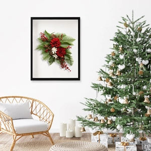 3D hollow wooden picture frame with Christmas floral art and 5cm depth for DIY decor