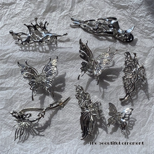 Silver liquid metal irregular butterfly hair claws and geometric clips collection