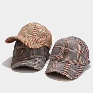 Plaid Baseball Cap Vintage Checkered Curved Brim Adjustable Casual Hip Hop Sun Hat Unisex Cotton Blend Fabric