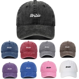 Washed Cotton Baseball Cap With Bride Letter Embroidery Distressed Retro Adjustable Sun Hat For Women Wedding Gift