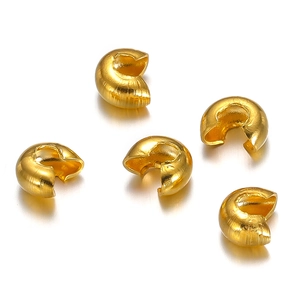 Five shiny golden 2mm stainless steel crimp bead covers for DIY jewelry making