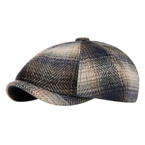 Casquette gavroche britannique classique à carreaux vintage en laine bleue et marron