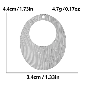 Detailed view of oval 304 stainless steel pendant with wood grain texture and dimensions