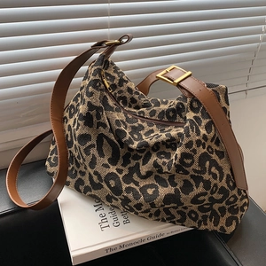 Women Leopard Print Hobo Bag Large Capacity Canvas Shoulder Crossbody Handbag With Adjustable Leather Strap Casual