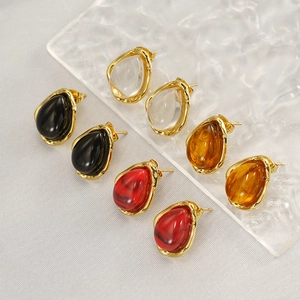 Teardrop Earrings Stainless Steel 18K Gold Plated Resin Waterdrop French Vintage Style For Women Elegant Fashion Accessory