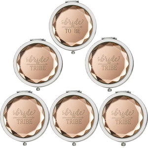 Portable Compact Makeup Mirror With Metal Frame Faceted Lid For Bride To Be Bridesmaid Wedding Bachelorette Party Favor