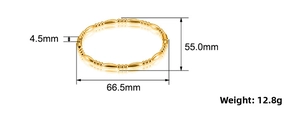 Technical view showing 4.5mm thickness and 12.8g weight of golden bamboo style bangle