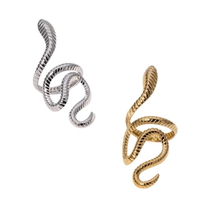 Minimalist snake-shaped stainless steel spiral rings in gold and silver finish