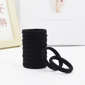 Close-up of black seamless hair ties with soft elastic fabric and thick knit texture