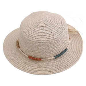 Classic summer woven straw sun hat for girls with colorful decorative rope and wide brim