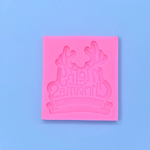 Pink silicone Merry Christmas reindeer antler mold for cake baking and chocolate DIY