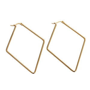 Minimalist gold titanium steel geometric rhombus earrings for women with a polished finish