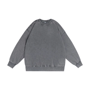 Vintage dark grey washed cotton sweatshirt with oversized drop shoulder crewneck style