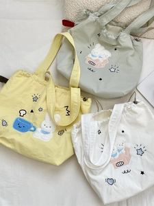 Borsa Tote In Tela Da Donna Ricamo Coniglio Cartone Animato Chiusura Con Coulisse Alta Capacità Doppio Manico Simpatica Borsa A Tracolla