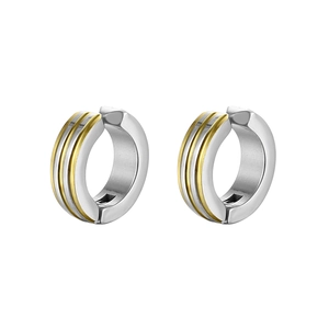 Minimalist bicolor titanium steel clip-on earrings with round striped design for men