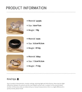 Detailed spec chart for geometric metal bangles showing dimensions, weight, and material