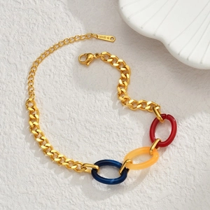 18K gold plated stainless steel chain bracelet with colorful acrylic resin links
