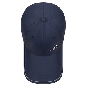 Navy blue breathable quick-dry sports cap with mountain logo and laser-cut holes