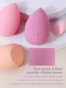 Macro view of high-density makeup sponge set showing ultra-fine pores under 0.1 microns