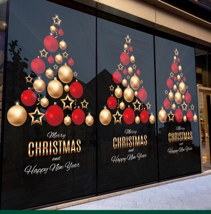 Sticker de Noël détaillé pour vitrine avec boules rouges et dorées pour décoration