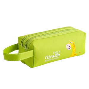 Green canvas giraffe pencil case with large capacity and double zippers for students
