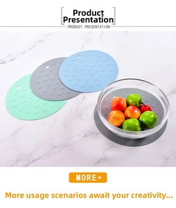 Close-up of silicone placemats featuring textured dots and convenient hanging holes