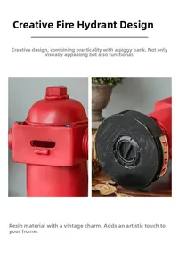 Détail macro d'une tirelire bouche d'incendie rouge rétro en résine rustique