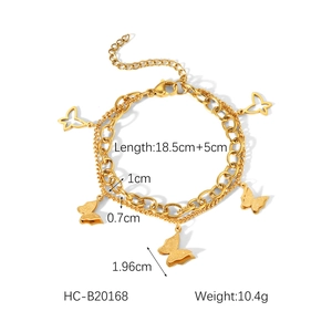 Detailed size specifications for the 18k gold double-layer butterfly steel bracelet