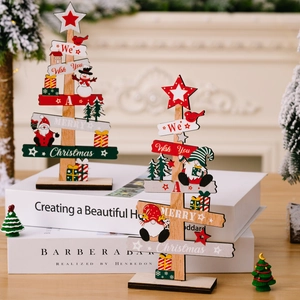 Décoration de Noël en bois avec Père Noël, bonhomme de neige et texte joyeux