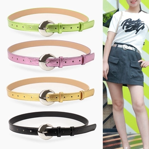 Women Skinny Belt PU Leather Metallic Finish With Alloy C-Shape Pin Buckle For Jeans Dresses Fashion Trendy
