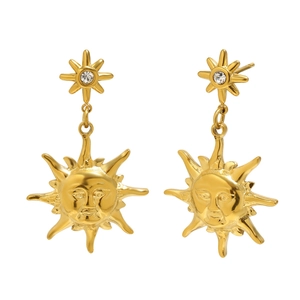 Boucles d'oreilles soleil vintage en acier inoxydable plaqué or 18 carats