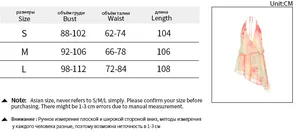 Detailed size chart for the yellow floral print vacation dress in S, M, and L sizes