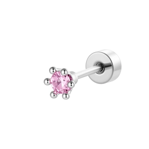 Exquisite 4mm silver stud earring featuring a pink zircon with a secure screw back post